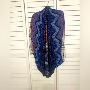 Blue Geometric Patterned Kimono Shawl